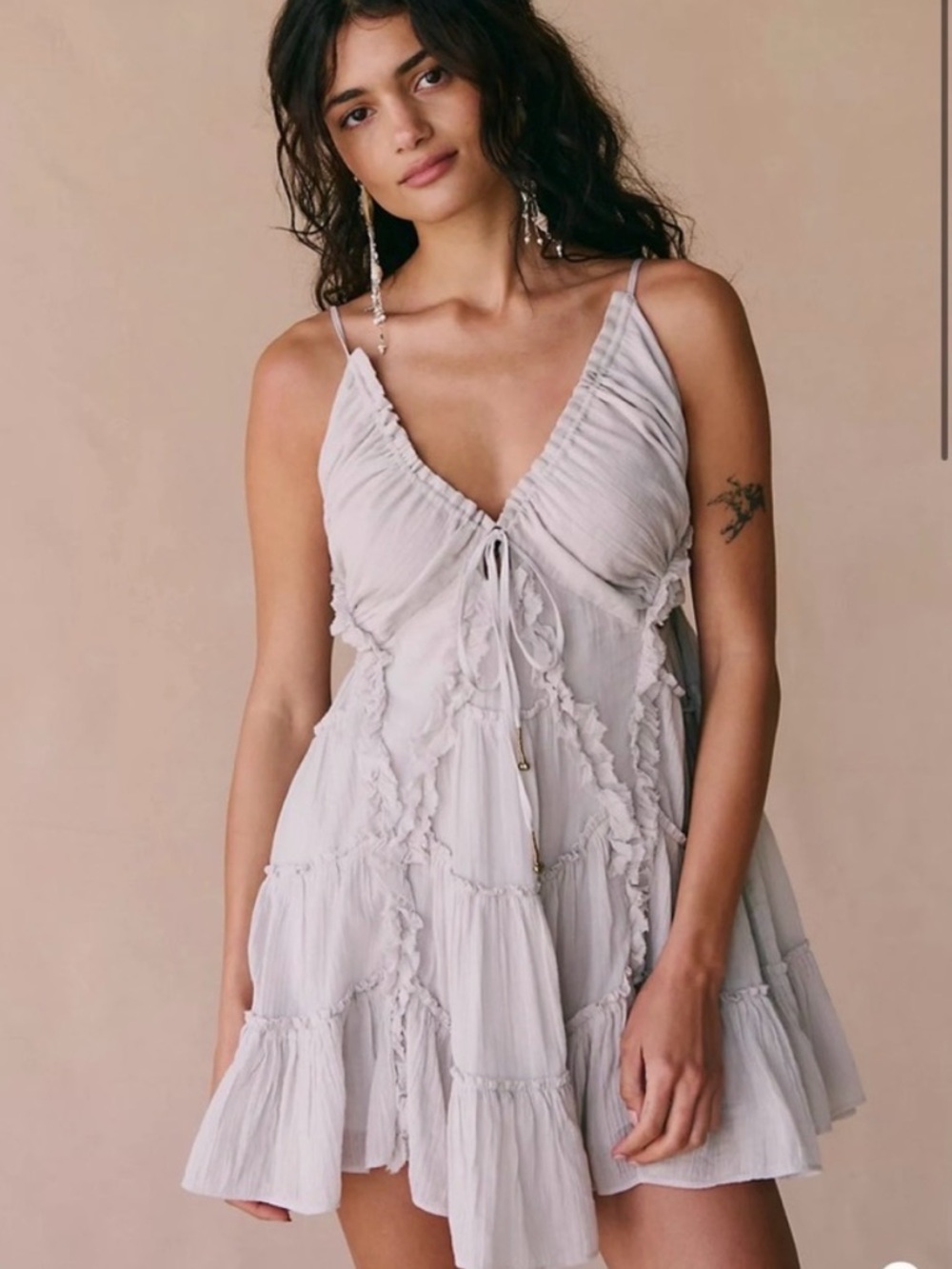 Free People Ivory Ruffled Mini Dress